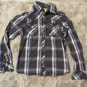 Men's Plaid Button-Up Shirt - Black and Blue 0128